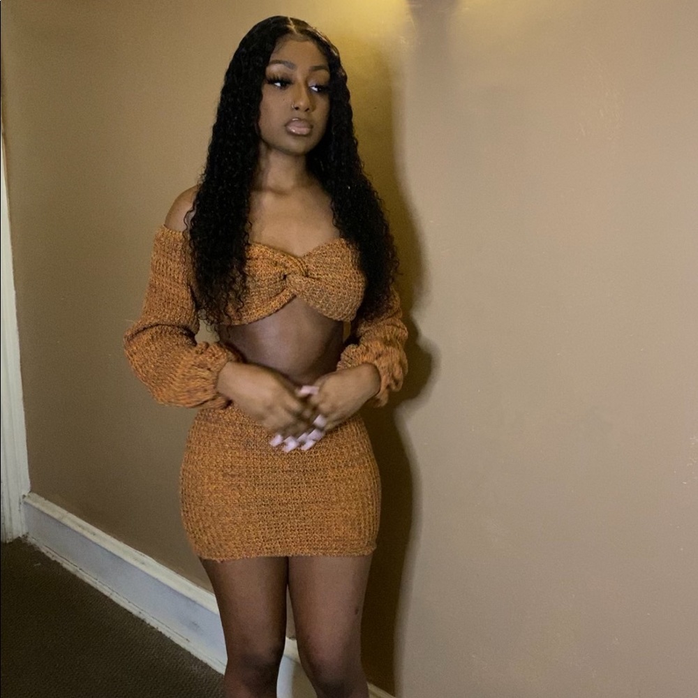 Orange knitted two piece set
